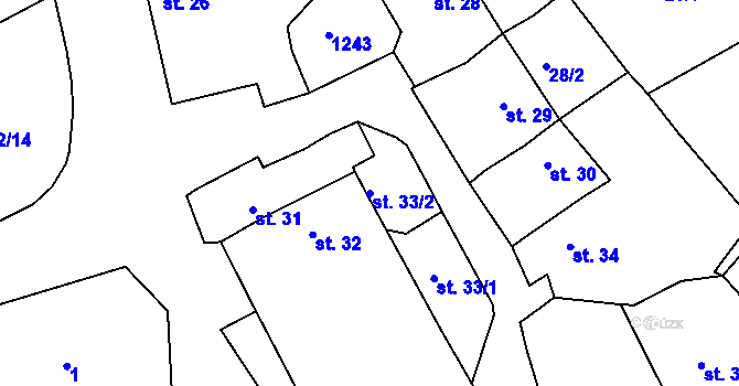 Parcela st. 33/2 v KÚ Bezděkov u Žatce, Katastrální mapa