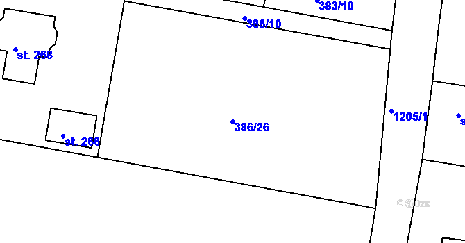 Parcela st. 386/26 v KÚ Bezděkov u Žatce, Katastrální mapa