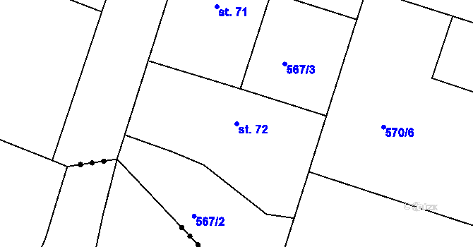 Parcela st. 72 v KÚ Bezděkov, Katastrální mapa