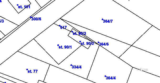 Parcela st. 90/2 v KÚ Bezděkov, Katastrální mapa
