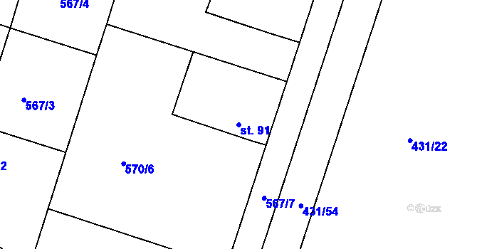 Parcela st. 91 v KÚ Bezděkov, Katastrální mapa