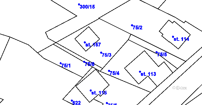 Parcela st. 75/3 v KÚ Bezděkov, Katastrální mapa