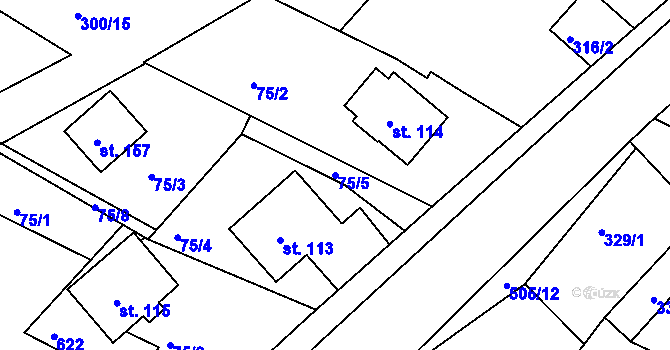 Parcela st. 75/5 v KÚ Bezděkov, Katastrální mapa