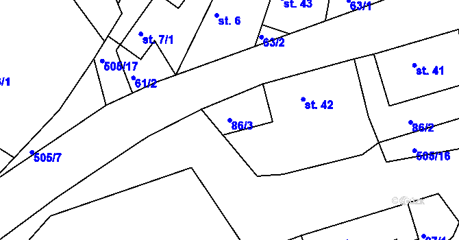 Parcela st. 86/3 v KÚ Bezděkov, Katastrální mapa