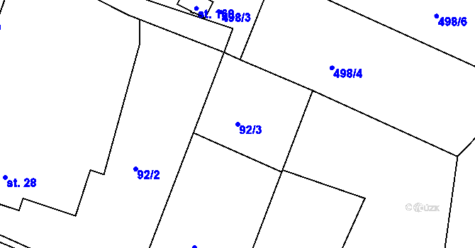 Parcela st. 92/3 v KÚ Bezděkov, Katastrální mapa