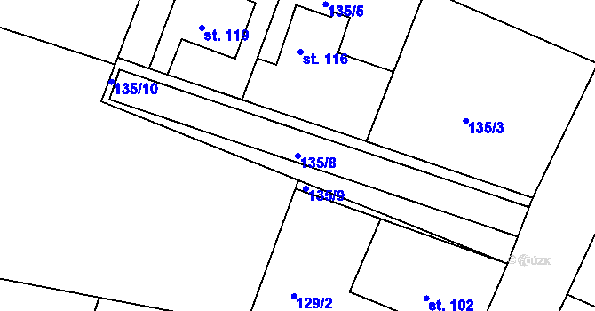 Parcela st. 135/8 v KÚ Bezděkov, Katastrální mapa