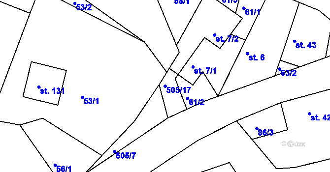 Parcela st. 505/17 v KÚ Bezděkov, Katastrální mapa