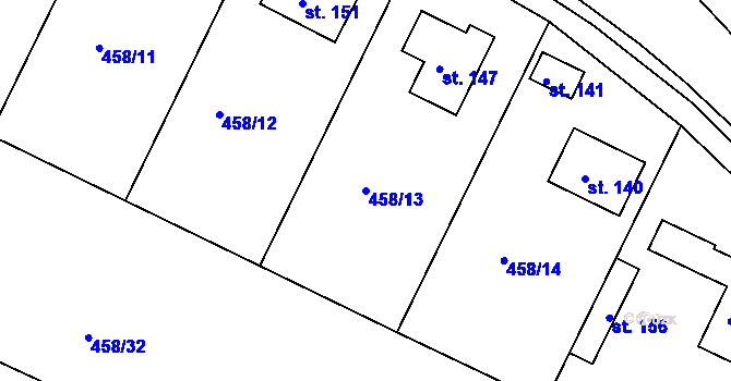 Parcela st. 458/13 v KÚ Bezděkov, Katastrální mapa