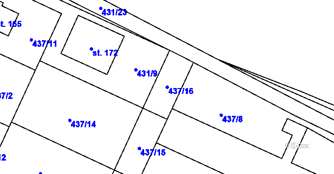 Parcela st. 437/16 v KÚ Bezděkov, Katastrální mapa