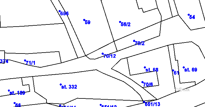 Parcela st. 70/12 v KÚ Bezděkov nad Metují, Katastrální mapa