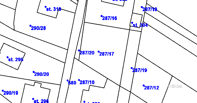 Parcela st. 287/17 v KÚ Bezděkov nad Metují, Katastrální mapa