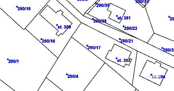 Parcela st. 290/17 v KÚ Bezděkov nad Metují, Katastrální mapa