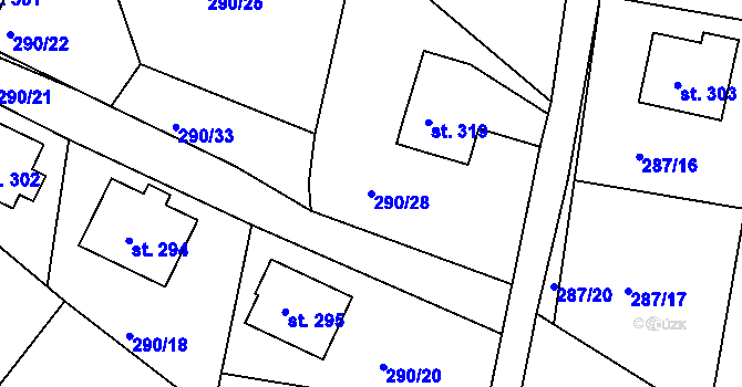Parcela st. 290/28 v KÚ Bezděkov nad Metují, Katastrální mapa