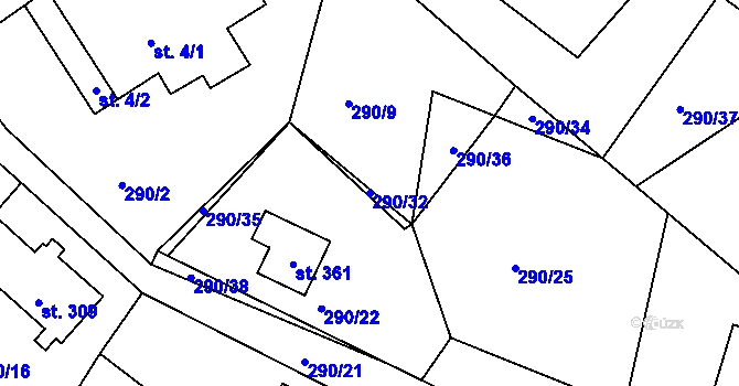 Parcela st. 290/32 v KÚ Bezděkov nad Metují, Katastrální mapa