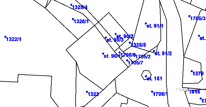 Parcela st. 90/1 v KÚ Bezděkov pod Třemšínem, Katastrální mapa