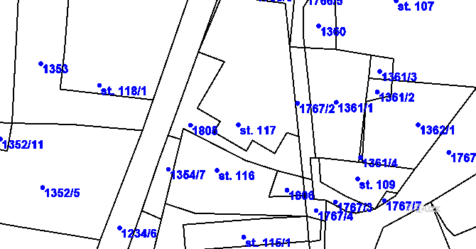 Parcela st. 117 v KÚ Bezděkov pod Třemšínem, Katastrální mapa
