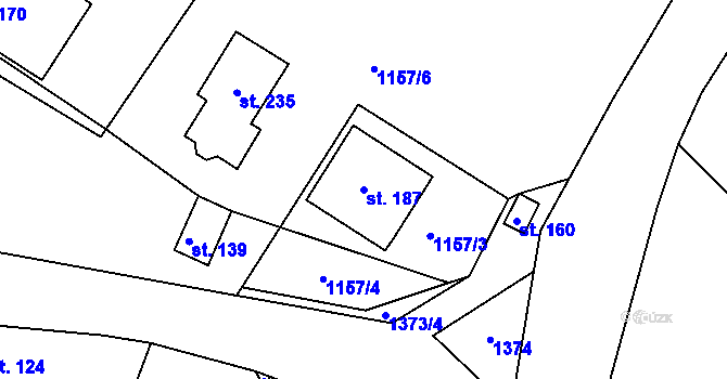Parcela st. 187 v KÚ Bezděkov pod Třemšínem, Katastrální mapa