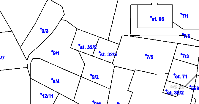 Parcela st. 32/3 v KÚ Vševily, Katastrální mapa