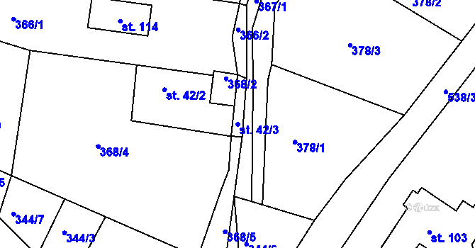 Parcela st. 42/3 v KÚ Vševily, Katastrální mapa