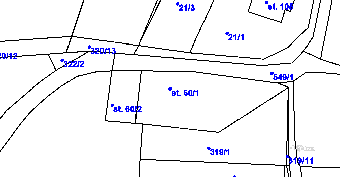 Parcela st. 60/1 v KÚ Vševily, Katastrální mapa