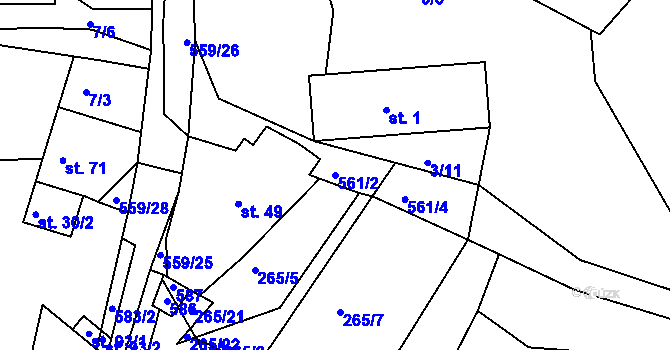 Parcela st. 561/2 v KÚ Vševily, Katastrální mapa