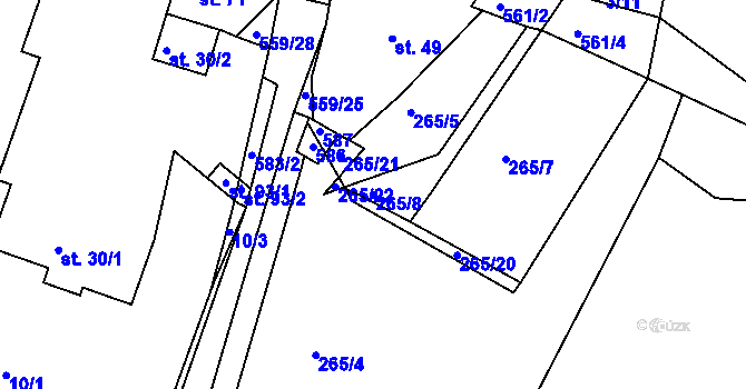 Parcela st. 265/8 v KÚ Vševily, Katastrální mapa