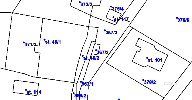 Parcela st. 367/2 v KÚ Vševily, Katastrální mapa