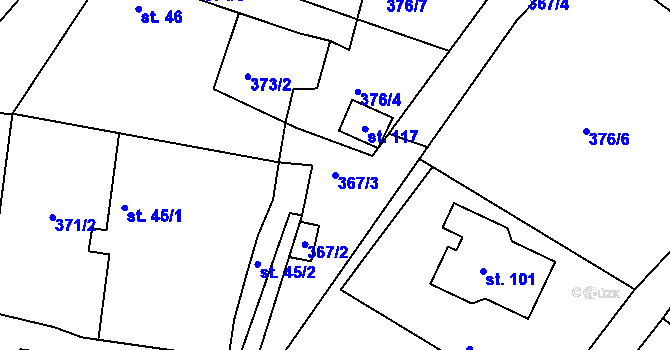Parcela st. 367/3 v KÚ Vševily, Katastrální mapa