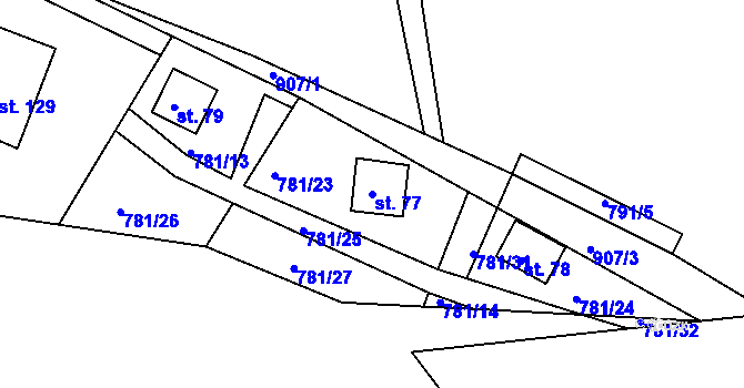 Parcela st. 77 v KÚ Těchnice, Katastrální mapa