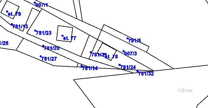 Parcela st. 78 v KÚ Těchnice, Katastrální mapa