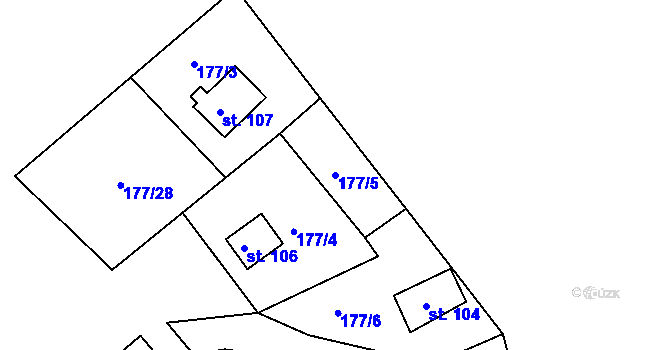 Parcela st. 177/5 v KÚ Těchnice, Katastrální mapa