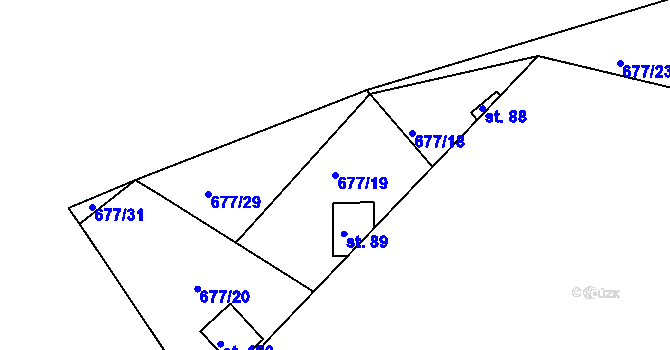 Parcela st. 677/19 v KÚ Těchnice, Katastrální mapa
