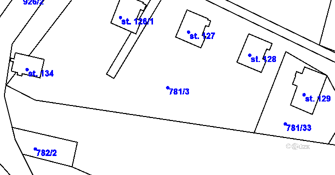 Parcela st. 781/3 v KÚ Těchnice, Katastrální mapa