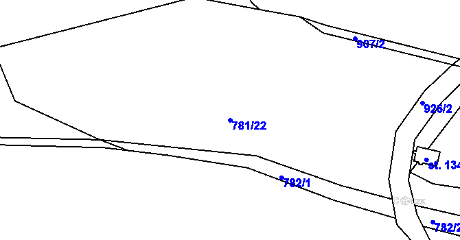 Parcela st. 781/22 v KÚ Těchnice, Katastrální mapa