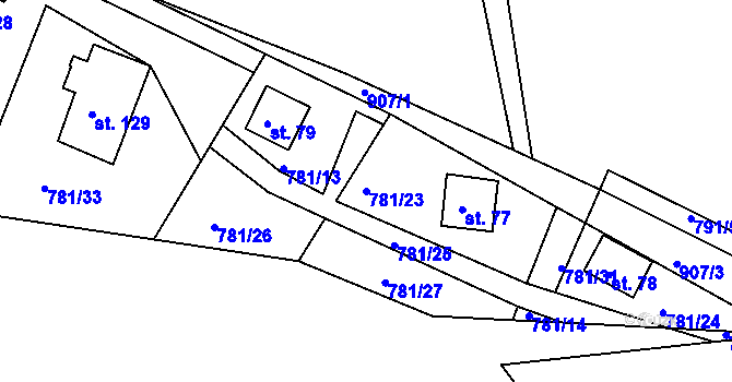 Parcela st. 781/23 v KÚ Těchnice, Katastrální mapa