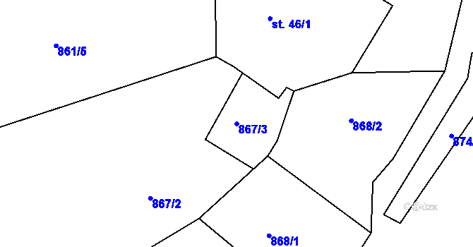 Parcela st. 867/3 v KÚ Těchnice, Katastrální mapa
