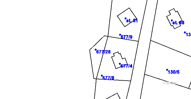 Parcela st. 677/28 v KÚ Těchnice, Katastrální mapa