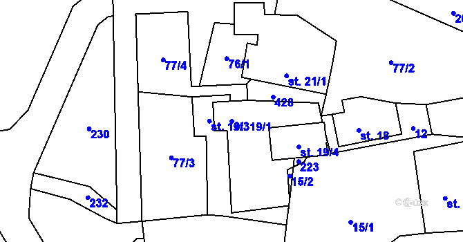Parcela st. 19/1 v KÚ Kladruby u Libice, Katastrální mapa