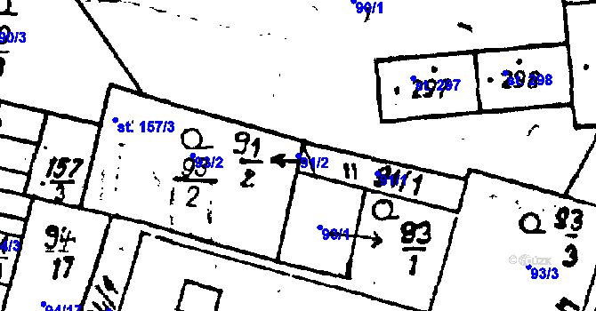 Parcela st. 91/2 v KÚ Bezdružice, Katastrální mapa