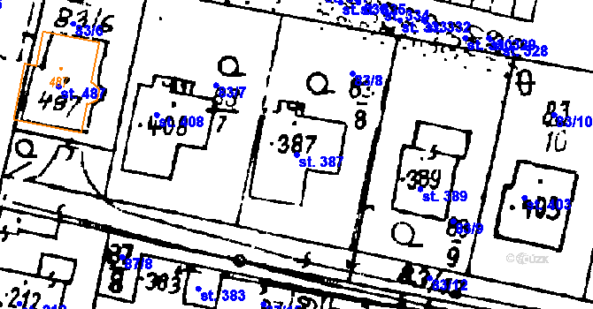 Parcela st. 387 v KÚ Bezdružice, Katastrální mapa