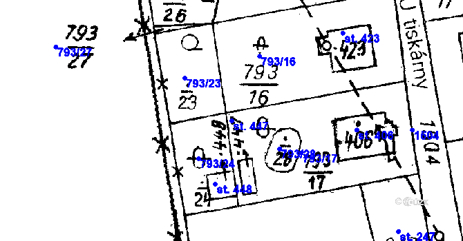 Parcela st. 447 v KÚ Bezdružice, Katastrální mapa