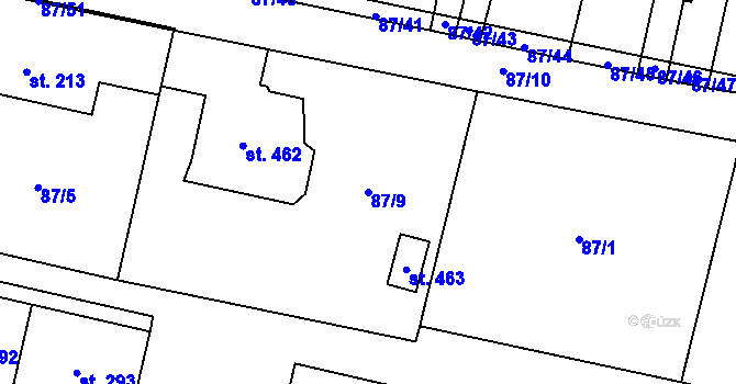 Parcela st. 87/9 v KÚ Bezdružice, Katastrální mapa