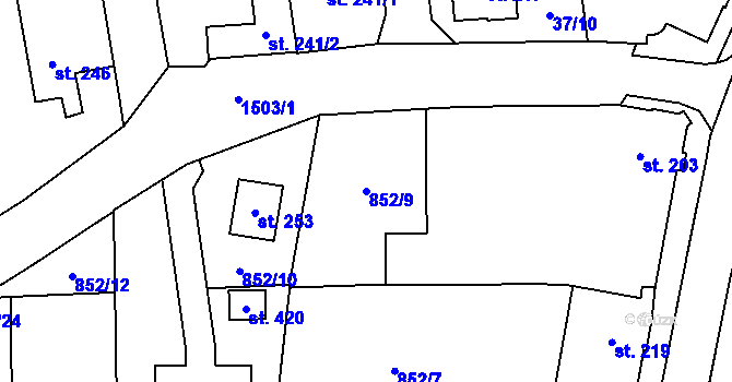 Parcela st. 852/9 v KÚ Bezdružice, Katastrální mapa