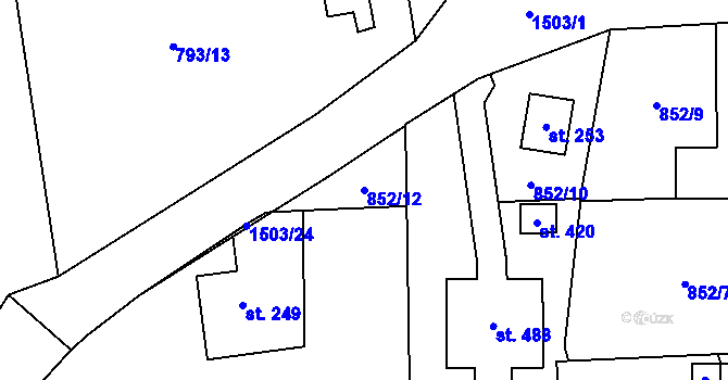 Parcela st. 852/12 v KÚ Bezdružice, Katastrální mapa