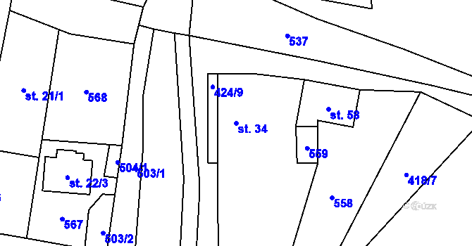 Parcela st. 34 v KÚ Polžice u Bezdružic, Katastrální mapa