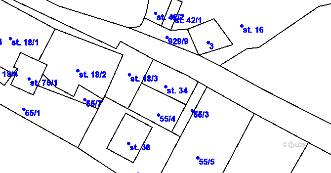 Parcela st. 34 v KÚ Křivce, Katastrální mapa
