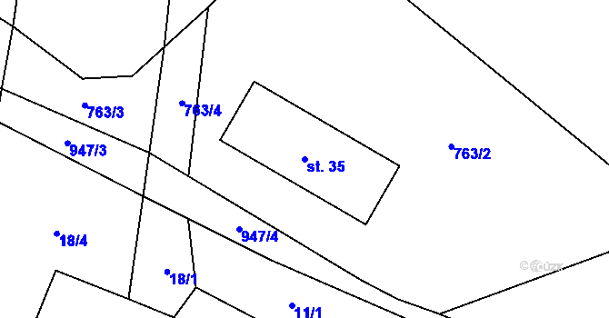 Parcela st. 35 v KÚ Křivce, Katastrální mapa