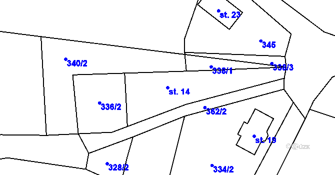 Parcela st. 14 v KÚ Potín, Katastrální mapa
