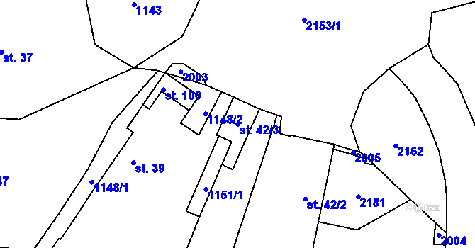 Parcela st. 42/3 v KÚ Zhořec u Bezdružic, Katastrální mapa