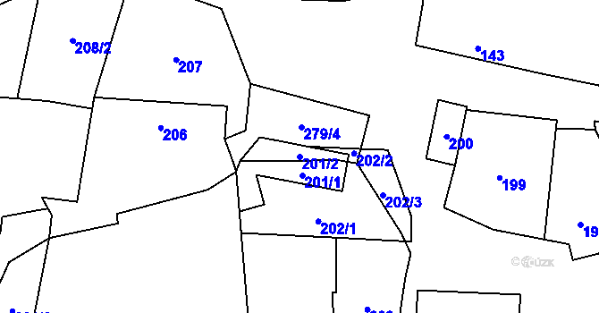 Parcela st. 201/2 v KÚ Bezkov, Katastrální mapa